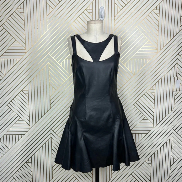 Jay Godfrey Stewart Vegan Leather Cutout Mini Dress Black Size 6‎ - Picture 3 of 11